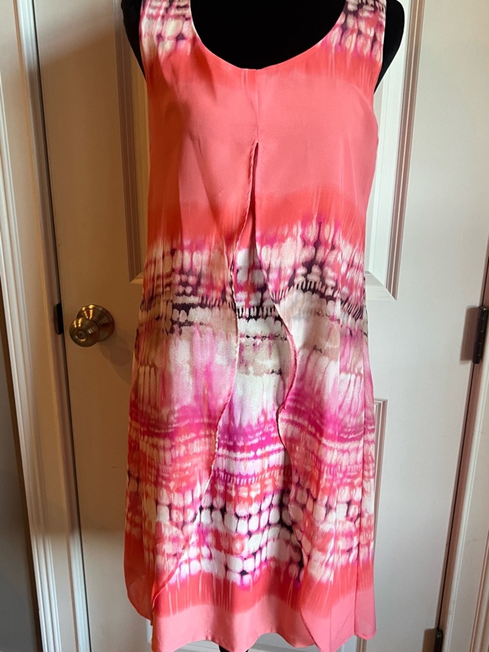 Kim Rogers Coral-Pink Tie-Dye Midi Dress